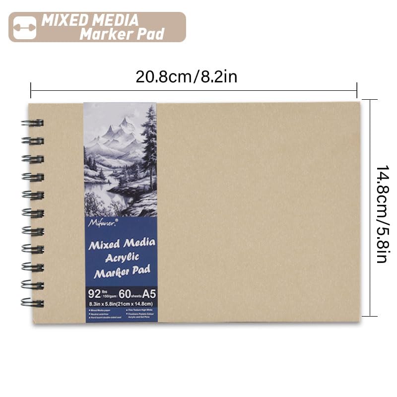 Hardcover Mixed Media Sketchbook 5.8" x 8.3" Top Spiral Bound Art Journal
