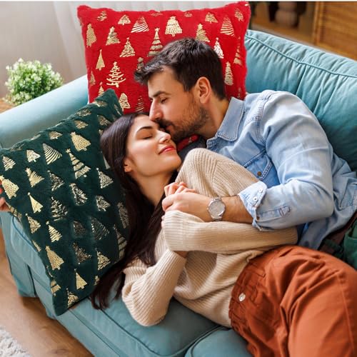 Amyhill Dark Green Christmas Tree Pillow Covers 18x18 - 2 Pack Plush