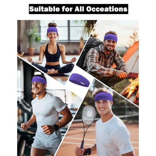 6 Pack Sport Headbands for Men & Women, Sweat Wicking Workout Sweatband, Bright Hairband for Running, Cycling, Football, Yoga