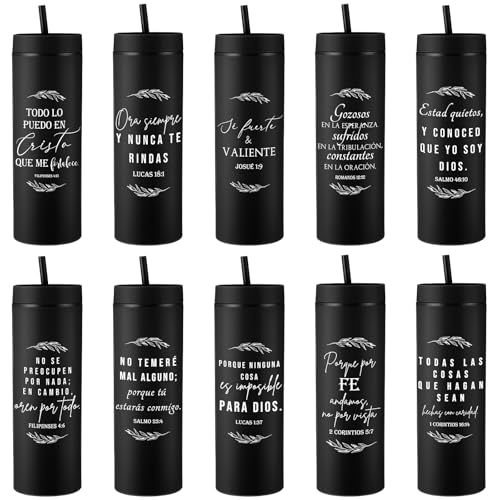 Teenyyou 10 Pcs Christian Bible Verse Tumblers - Leaf Spanish Variation