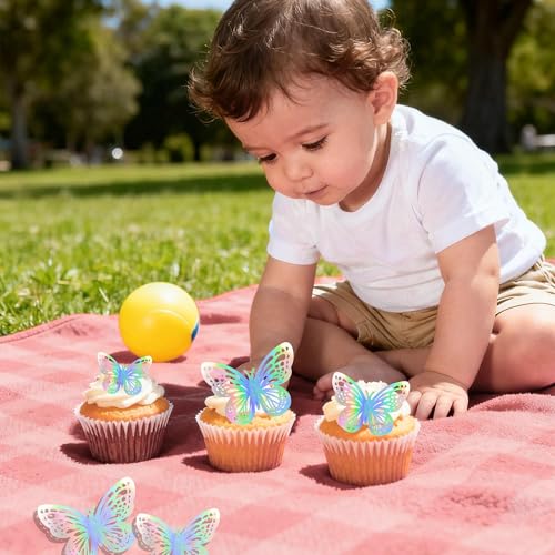12PCS Iridescent Butterfly Cupcake Toppers for Parties