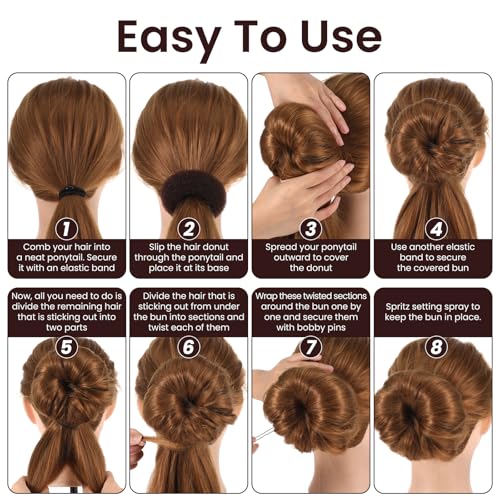 Shimmeroo 32-Piece Dark Brown Hair Bun Maker Set with 7 Donut Rings, Pins and Bands