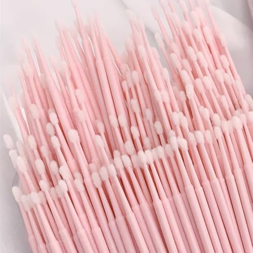 Micro Cotton Swabs for Eyelash Extensions 100-Pack - 2mm Pink Tip Applicators