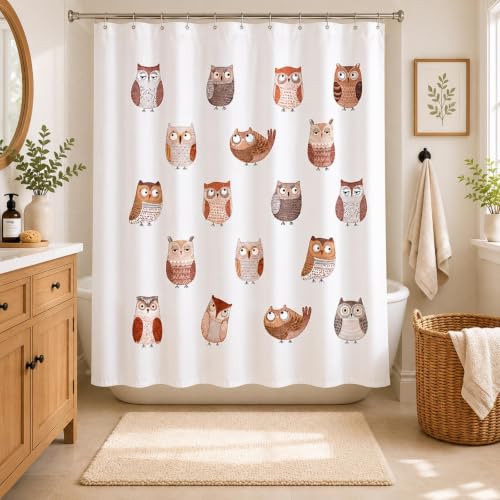 Funny Owl Shower Curtain for Kids Bathroom, 72x72 Inch