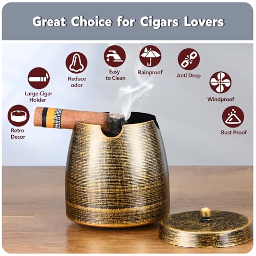 Small Cigar Ashtray with Lid - Windproof Outdoor Decor