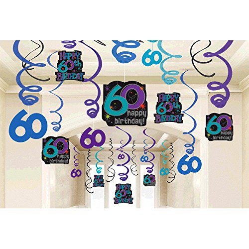Amscan 60th Birthday The Party Continues Swirl Decorations, Multicolor