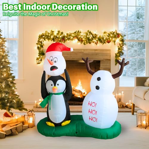 5FT Inflatable Snowman and Penguin Christmas Yard Decorations with LED Lights