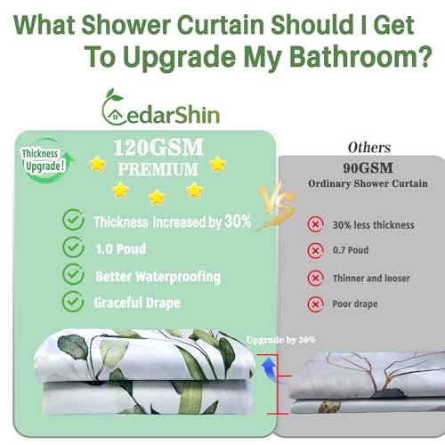 Green Eucalyptus Shower Curtain - 120gsm Heavy-Duty, 72x72 Inch - Green1