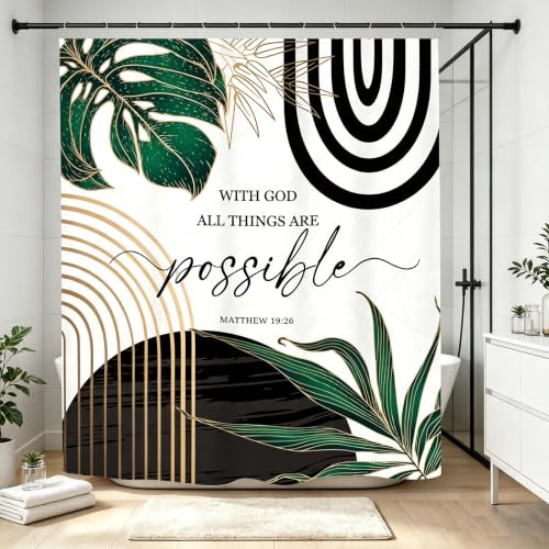 Miyotaa Abstract Emerald Green Shower Curtain Set - 60x71 Inches
