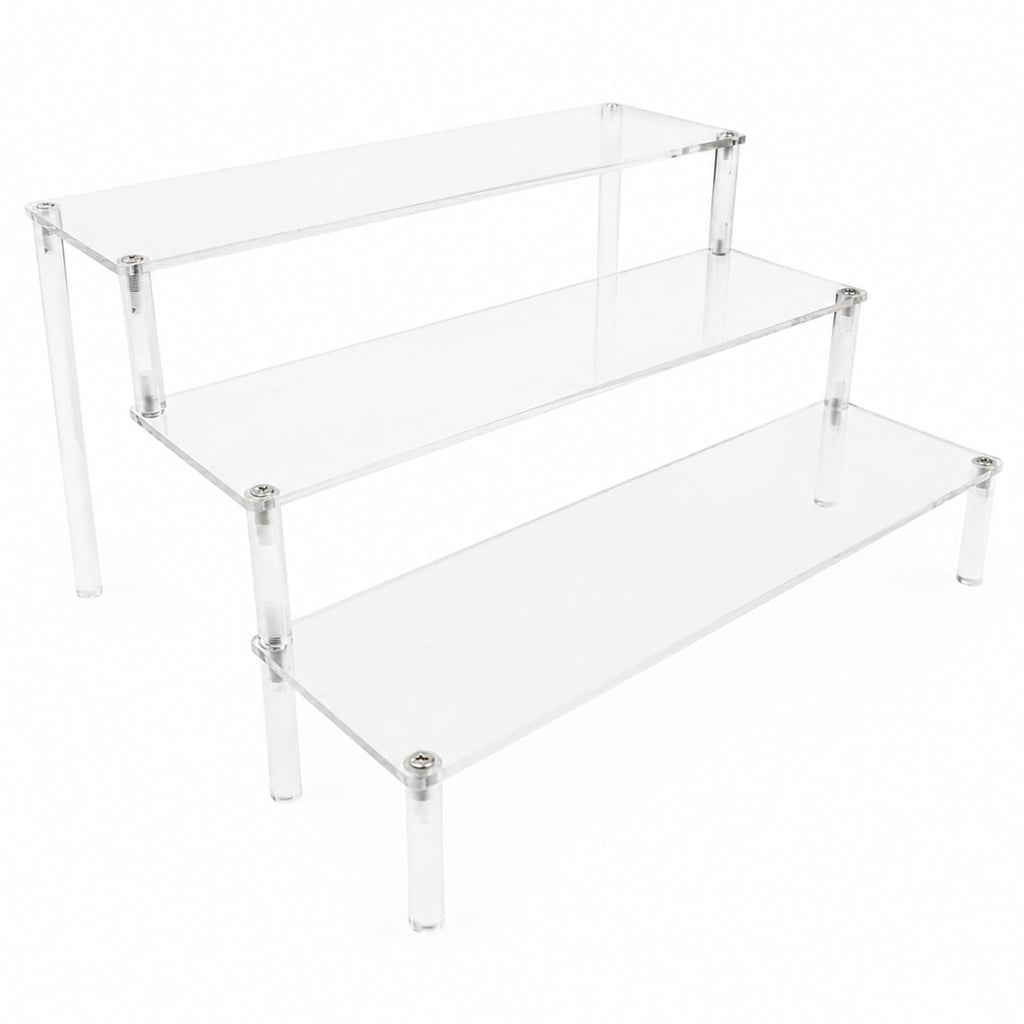 WEERSHUN 3 Tier Acrylic Display Stand Risers, Clear Tabletop Display Shelf for Perfume, Figures & Collectibles, Thick Acrylic Organizer for Cupcake, Cosmetics & Home Decoration