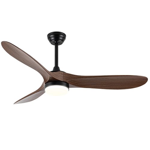 LOFIKEDI 52 Inch Ceiling Fan with Light, Remote Control, Reversible DC Motor, Stepless Dimming, Noiseless, Energy-Efficient for Indoor and Outdoor Use, Woodgrain Finish