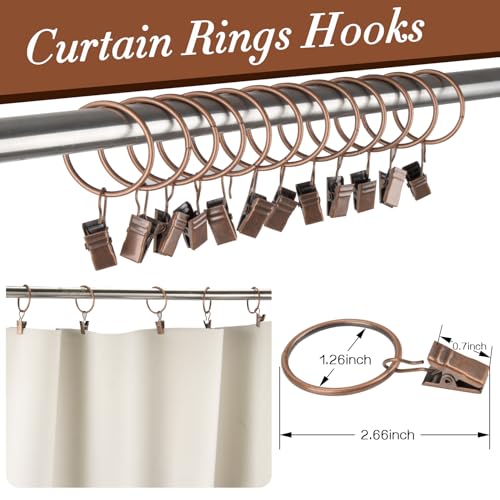 MAQIHAN Antique Copper Curtain Rings with Clips - 40PCS, 1.26 Inch