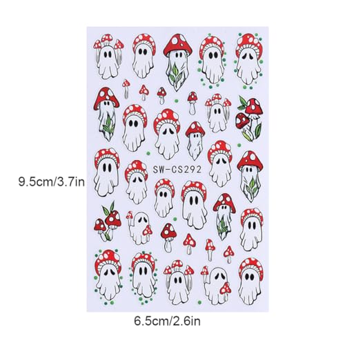 QUNQINLI 2 Sheets 3D Halloween Ghost and Mushroom Nail Art Stickers