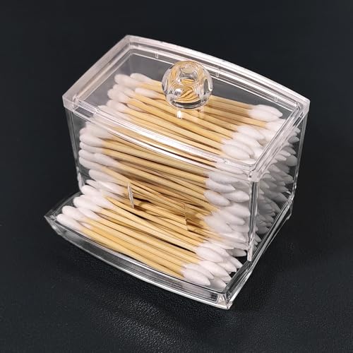 Clear Acrylic Q-Tip Holder with Lid - Compact Bathroom Vanity Storage