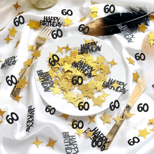 Black and Gold 60th Birthday Confetti - 170pcs Table Scatter