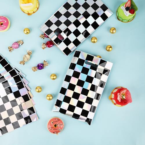 30pcs Iridescent Checkered Race Car Party Favor Bags with Handles