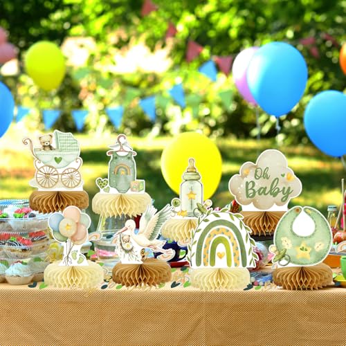 8 Pcs Baby Shower Bear Honeycomb Centerpieces & Confetti