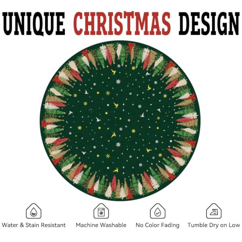 Green Christmas Round Tablecloth 90 Inch Waterproof & Washable Holiday Decor - Xmas Green / 90"