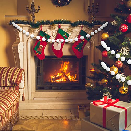 4 Pieces Felt Ball Garland - 7.2ft White Holiday Wall & Tree Decor