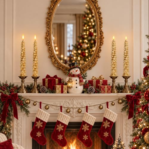 4PC Gold Flameless Christmas Tree Taper Candles - Holiday Decor