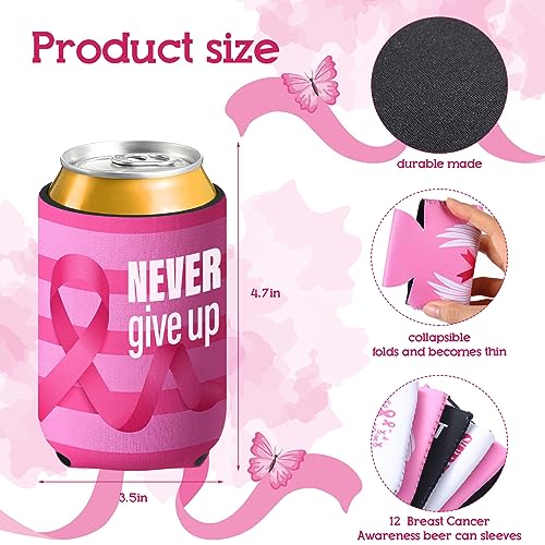 Breast Cancer Awareness Can Cooler Sleeves - 24 Pack Neoprene Drink Holders