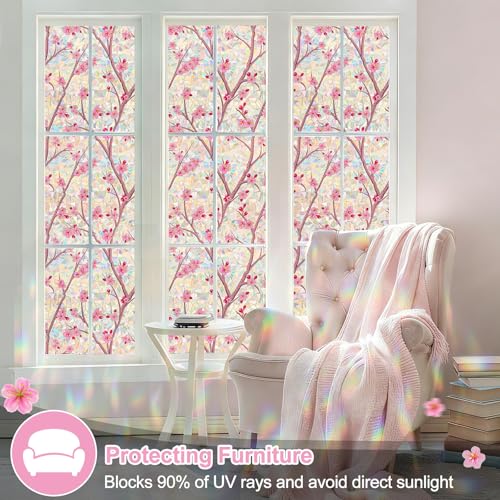 Cherry Blossom Stained Glass Window Film - UV Protection & Privacy
