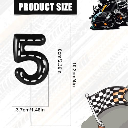 Racing Car Birthday Number 5 Candle Black and White Stripes Cake Topper
