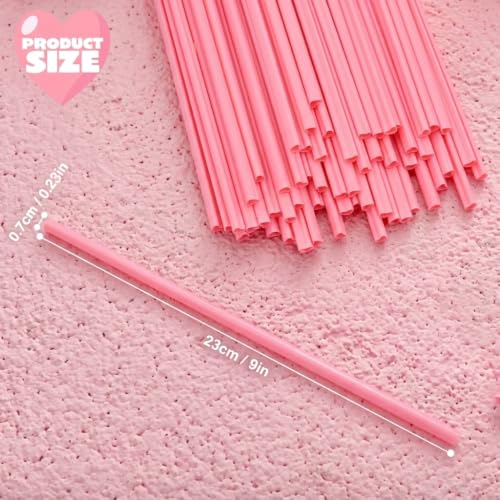 100 Heart Shaped Pink Straws - Individually Wrapped Disposable Straws for Parties