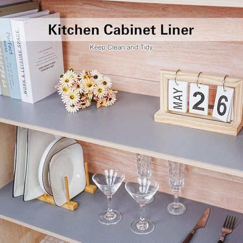 Drawer and Shelf Liner for Kitchen Cabinet,Non-Adhesive Cabinet Liner 18in x 30FT,Waterproof Shelf Paper Non-Slip Mats Cupboard Liners Contact Protect Dresser/Shelves/Table-Grey