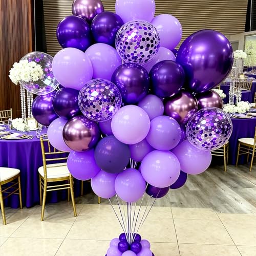 Purple Confetti Balloons Kit - 60pcs 12inch for Parties & Celebrations