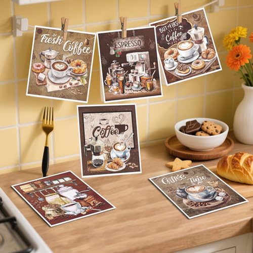 Reusable Swedish Dishcloths - Coffee Theme - 6 Pack Absorbent Cellulose