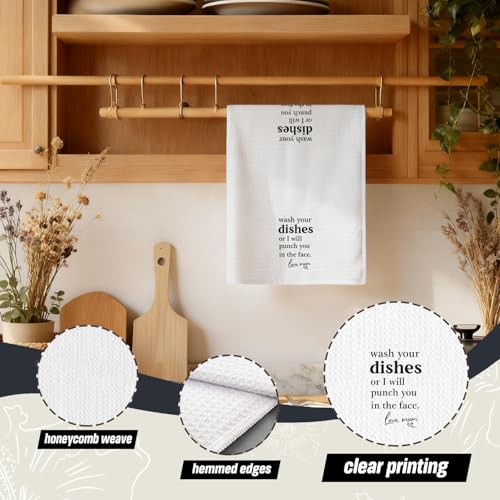 Funny Kitchen Dish Towels - 'Wash Dishes or I Will Punch You' 16x24 Inch
