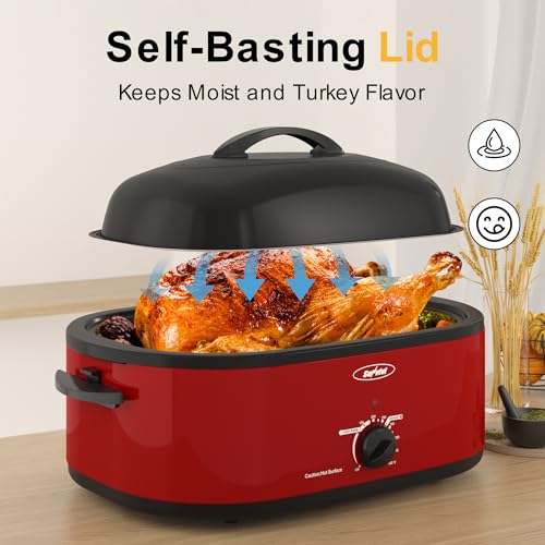 20 Quart Electric Roaster Oven with Self-Basting Lid - Red