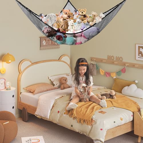 Black Stuffed Animal Hammock - Large Toy Storage Organizer for Kids