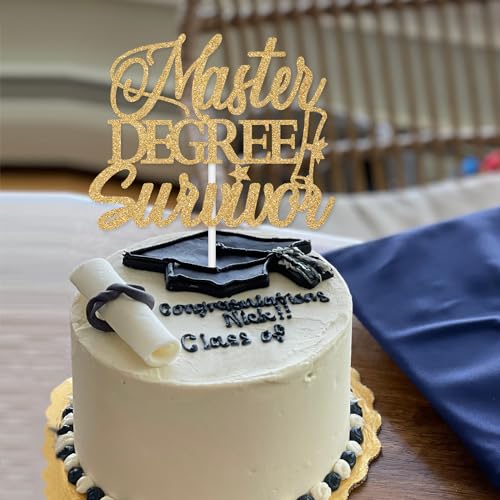 Master Degree Survivor Cake Topper Gold Glitter Class of 2026