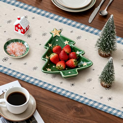 Christmas Table Runner 13x108 Inch Light Blue Buffalo Plaid Holiday Farmhouse Decor