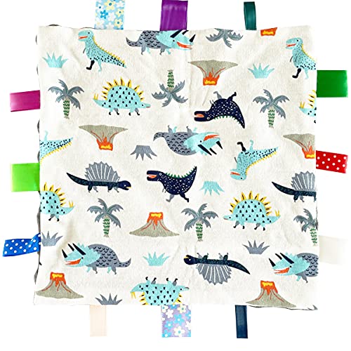 FOMAISELF Dinosaur Tag Blanket for Babies - Soft Security Lovey, 10x10"