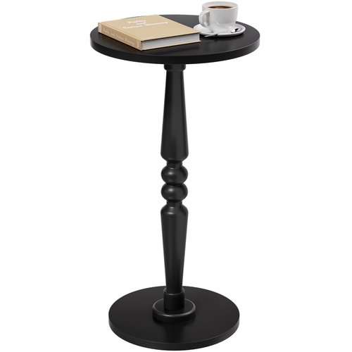 Round Side Table for Small Spaces - Small Accent End Table Nightstand with Solid Wood Top and Pedestal Leg - Modern Drink Table for Livingroom, Bedroom, Corners, Office
