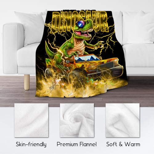 CUSPCOD Dinosaur Throw Blanket for Kids, Soft Yellow Flannel, 40"x50"