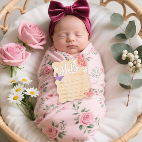 Wooden Butterfly Daisy Baby Birth Announcement Sign