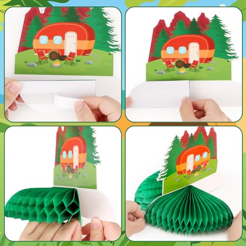 Camping Honeycomb Centerpieces - 12PCS Adventure Party Decorations