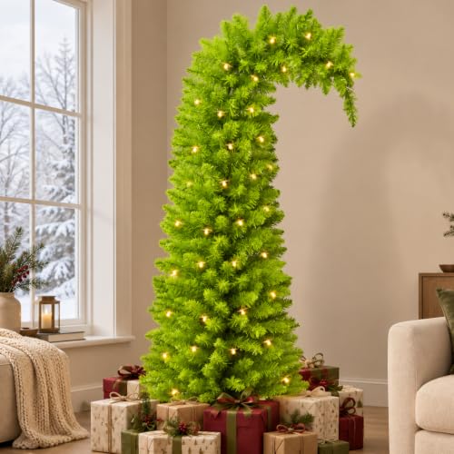 5Ft Whimsical Lime Green Artificial Christmas Tree, Bendable Holiday Decor