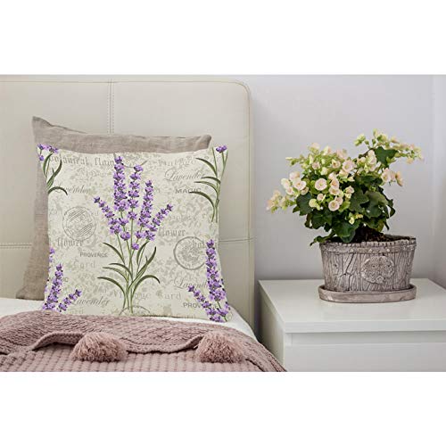 Floral Lavender Throw Pillow Cover - 18" x 18" Cotton Linen Cushion - Vintage Flower Design