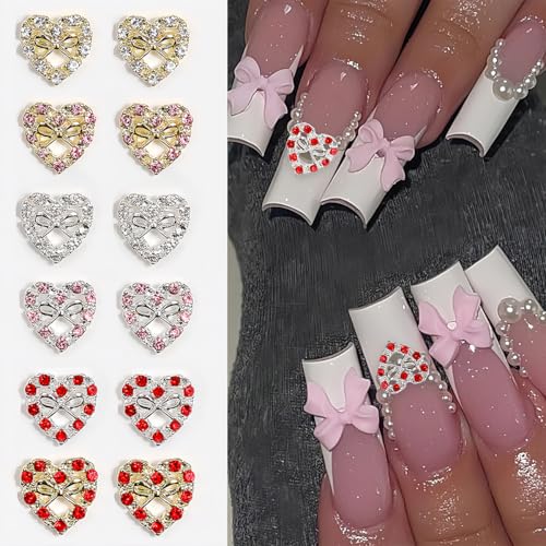 Valentine Heart Bow Nail Charms Rhinestones Crystals 20 Pcs