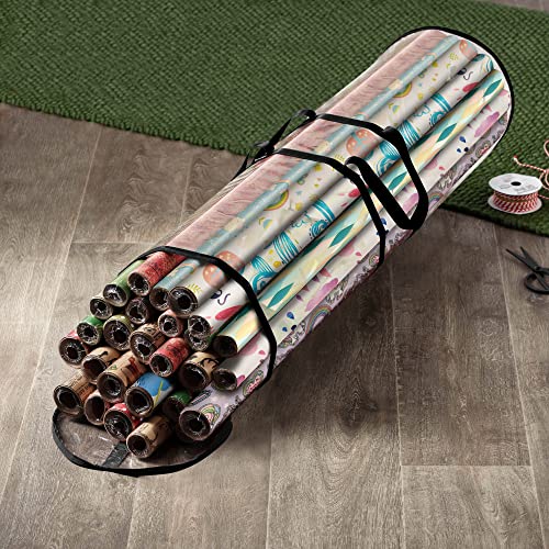 ZOBER Round Christmas Gift Wrapping Paper Organizer - Black Transparent