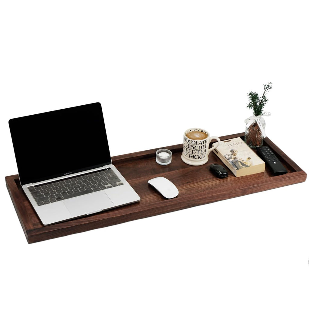 MAGIGO 36 x 12 Inches Large Rectangle Black Walnut Wood Ottoman Tray, Serve Tea, Coffee Classic Wooden Decorative Walnut Serving Tray