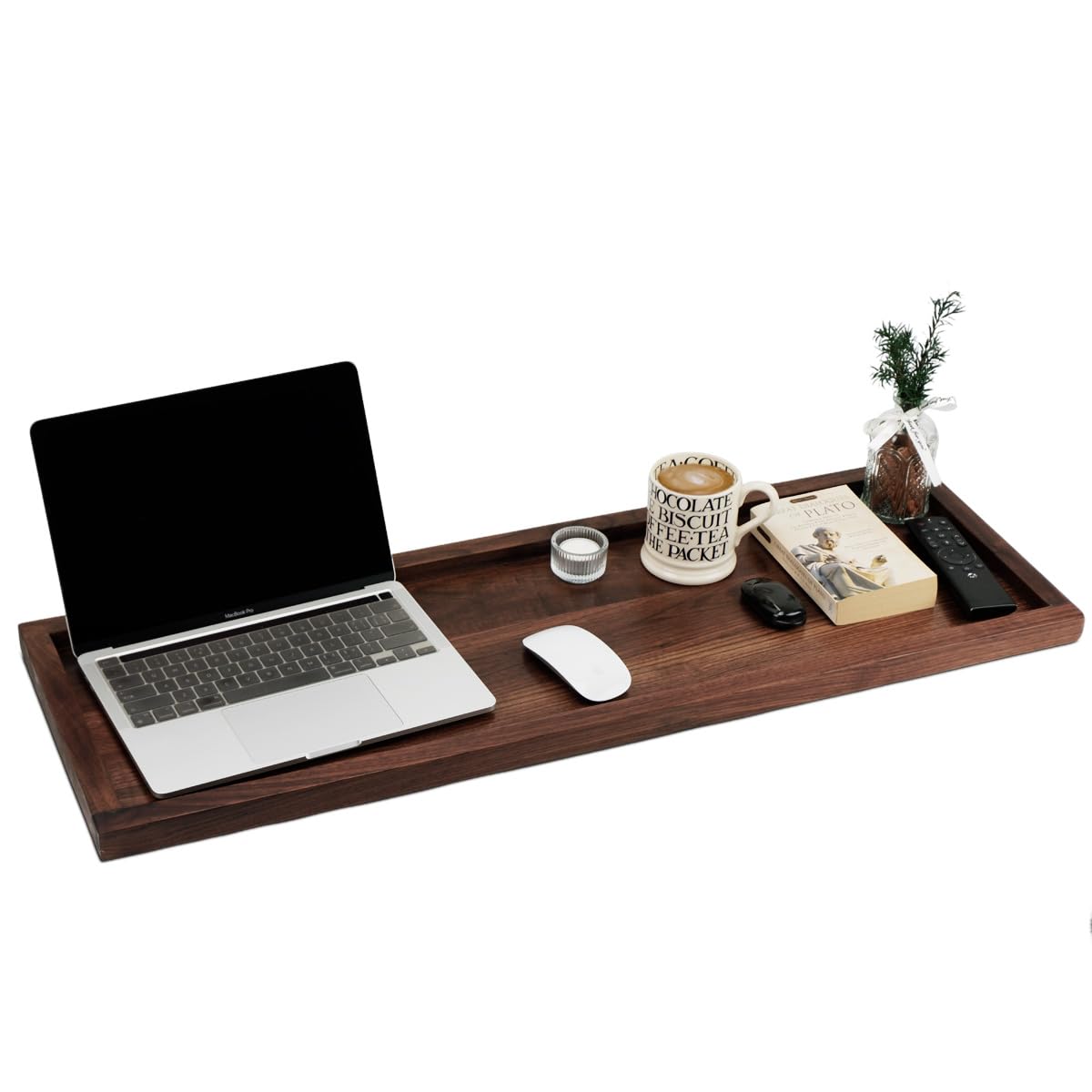 MAGIGO 36 x 12 Inches Large Rectangle Black Walnut Wood Ottoman Tray, Serve Tea, Coffee Classic Wooden Decorative Walnut Serving Tray
