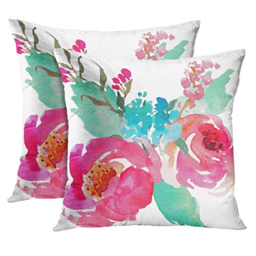 Emvency Watercolor Pink Velvet Throw Pillow Covers, 18 x 18 Inch (Set of 2)