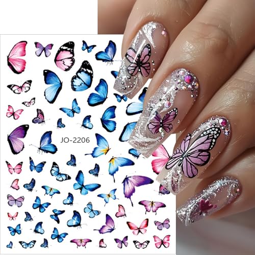 8Pcs Butterfly Nail Art Stickers 3D Self-Adhesive Colorful Decals
