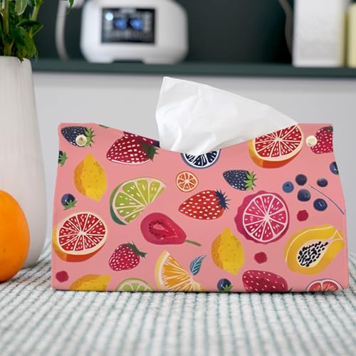 Pink Strawberry Tissue Box Cover - Decorative Leather Holder
